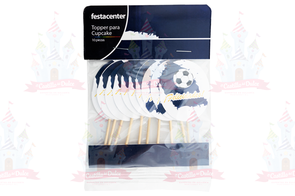 TOPPER P/CUP CAKES SOCCER AZUL/BCO 25/10 PZ FESTAC