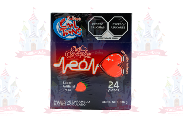 PALETA CON CORAZON NEON 24/24 PZS. COOL TOONS